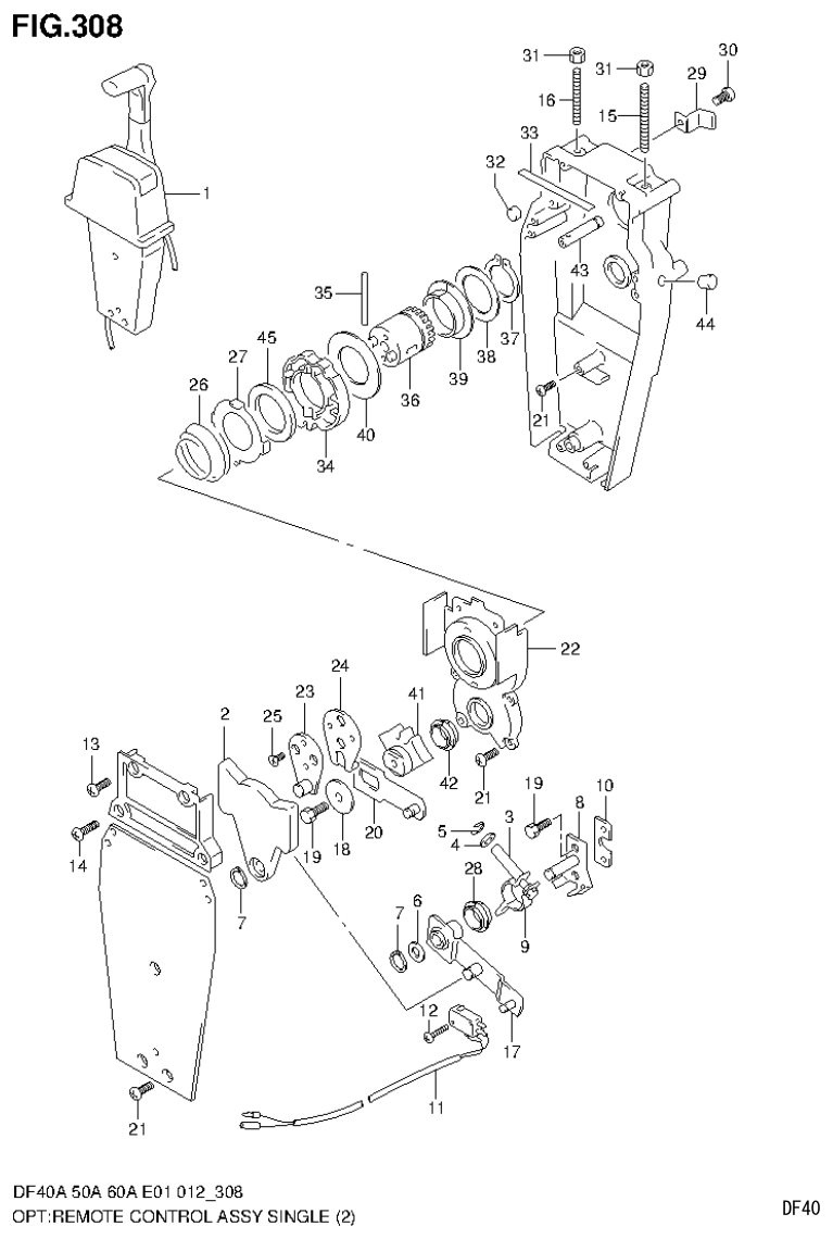 Suzuki DF40AST, DF50A, DF50ATH OPT:REMOTE CONTROL ASSY SINGLE(2) parts diagram